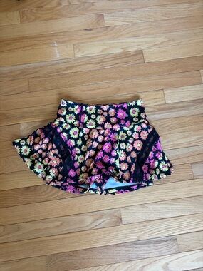 Free People Movement Floral Ruffle Skort in Black with Pink & Yellow Flowers